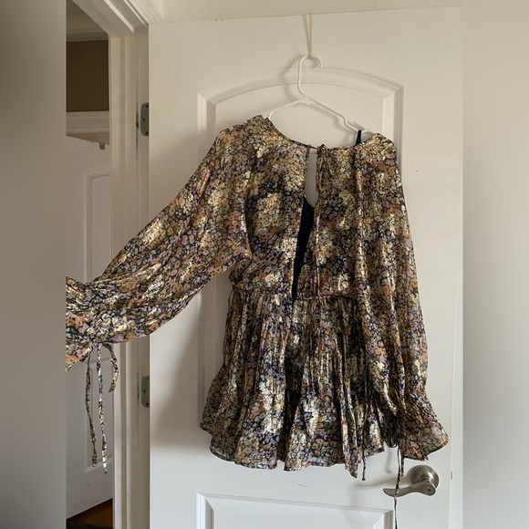 ASOS DESIGN Petite mini smock dress ditsy printed jacquard chiffon - Picture 3 of 5